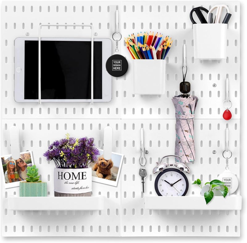 VIGIND Pegboard Combination kit, 4 Pegboards and 12 Accessories Modular Hanging for Wall Organizer,Suitable for Wall Storage,Crafts Organization,Decorative Display,11''x11'' Each - Image 1